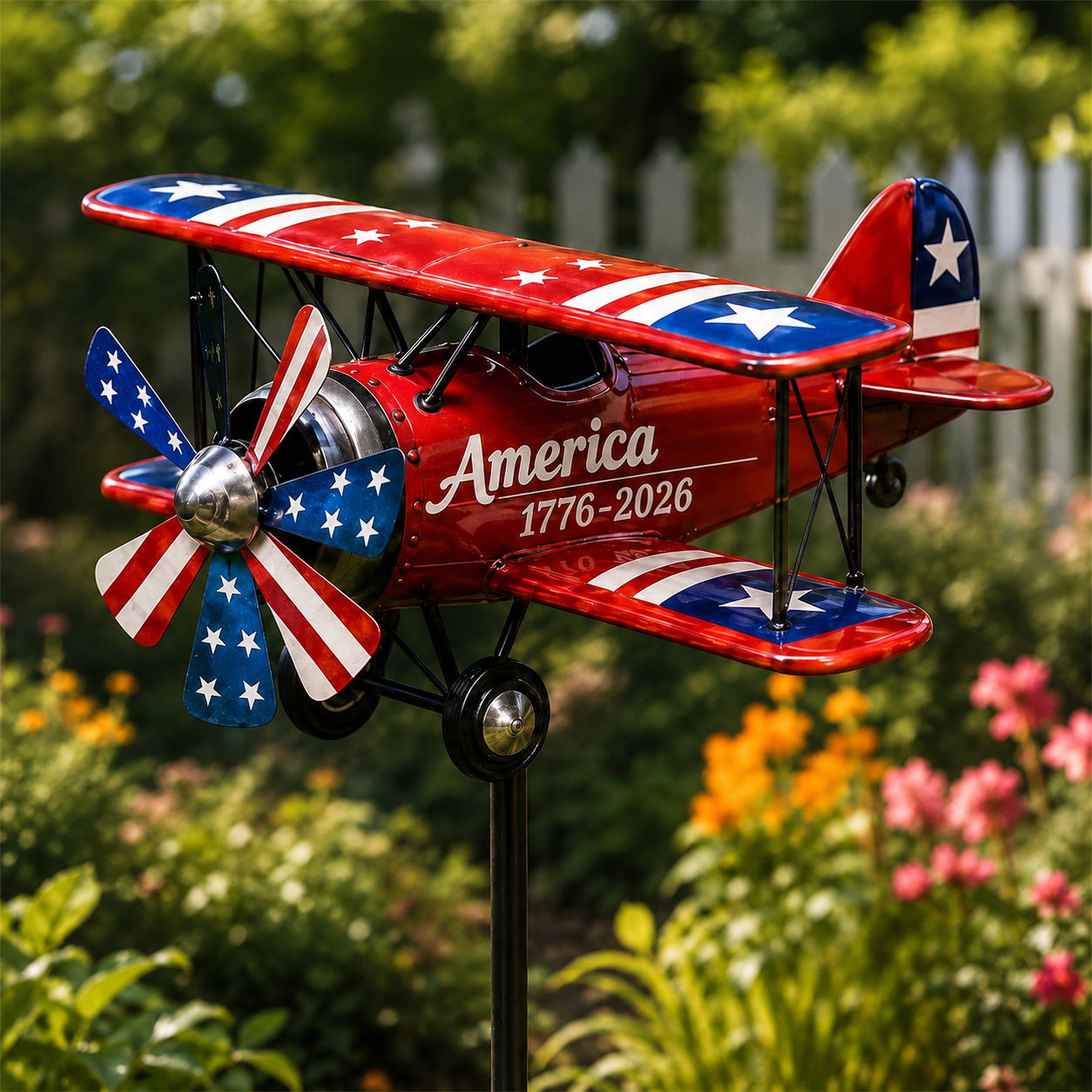 Premium 1776-2026 Patriotic Airplane Garden Wind Spinner