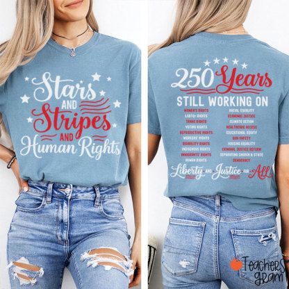 Stars And Stripes And Human Rights Teacher Two Sided T-Shirt