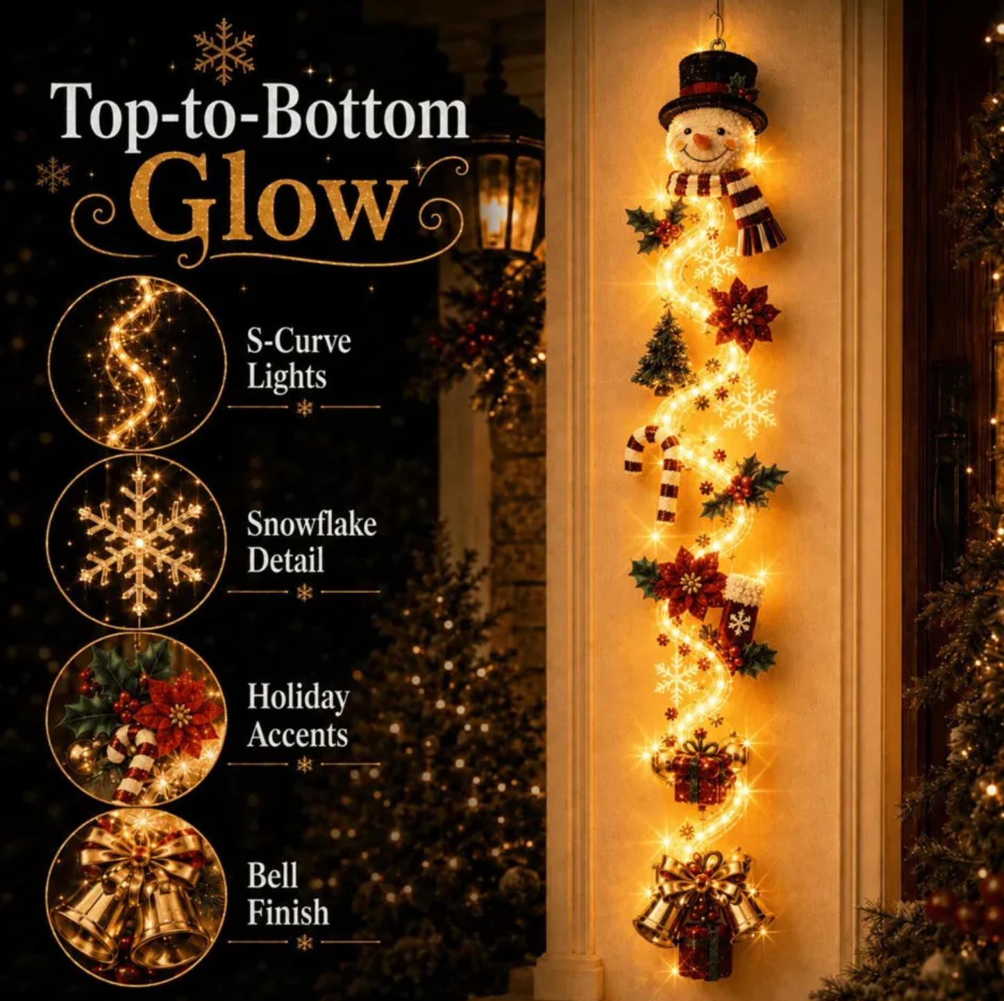 ⏳ Last Day 49% OFF – 🎄MerryCascade™ Glowing Christmas Door Hanger | 6 Festive Lighted Designs with Warm Glow, Dimensional Details & Space-Saving Vertical Décor ✨