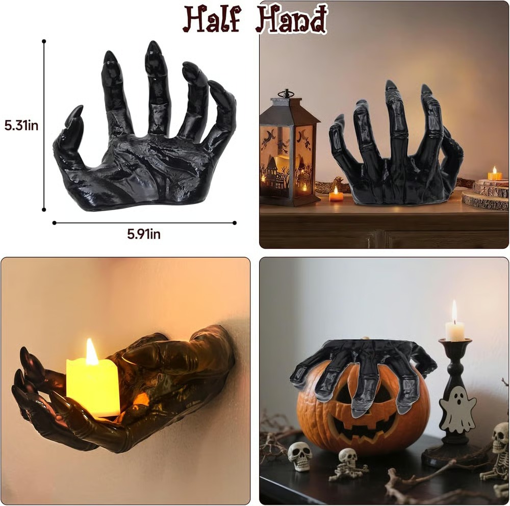Halloween Creepy Reaching Hands Wall Decor – Lighted Spooky Candle Set