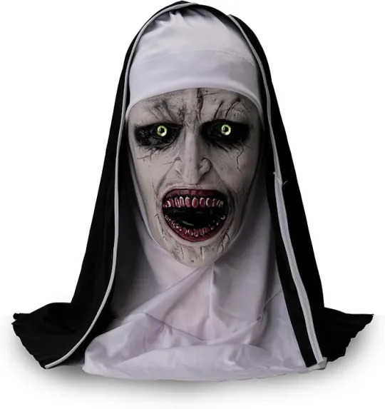 Funky Nun Halloween Latex Mask with Yellow Eyes