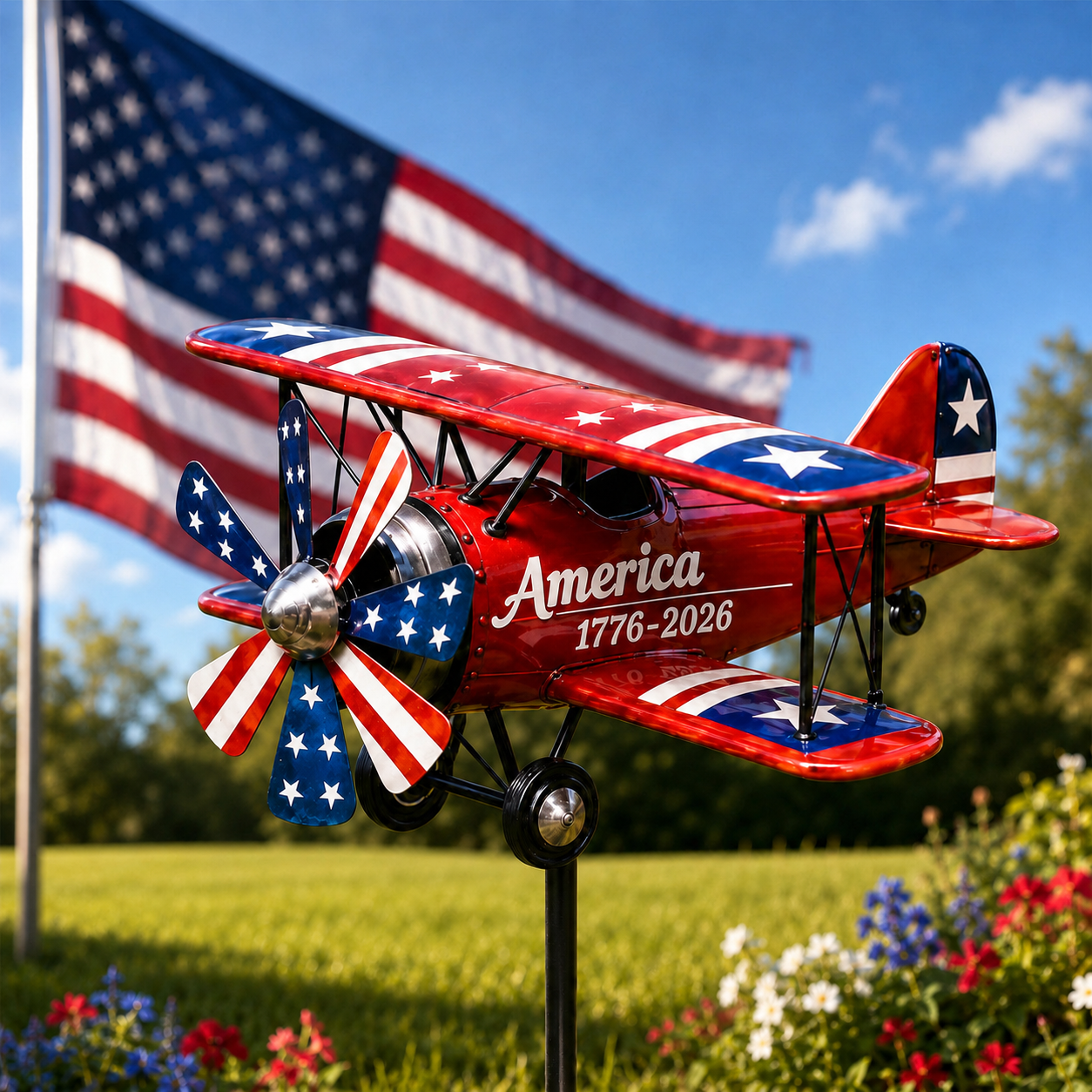 Premium 1776-2026 Patriotic Airplane Garden Wind Spinner