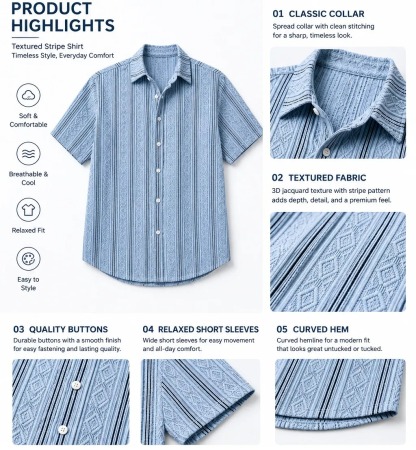 Men's Casual Textured Breathable Collared Short-Sleeve Shirt