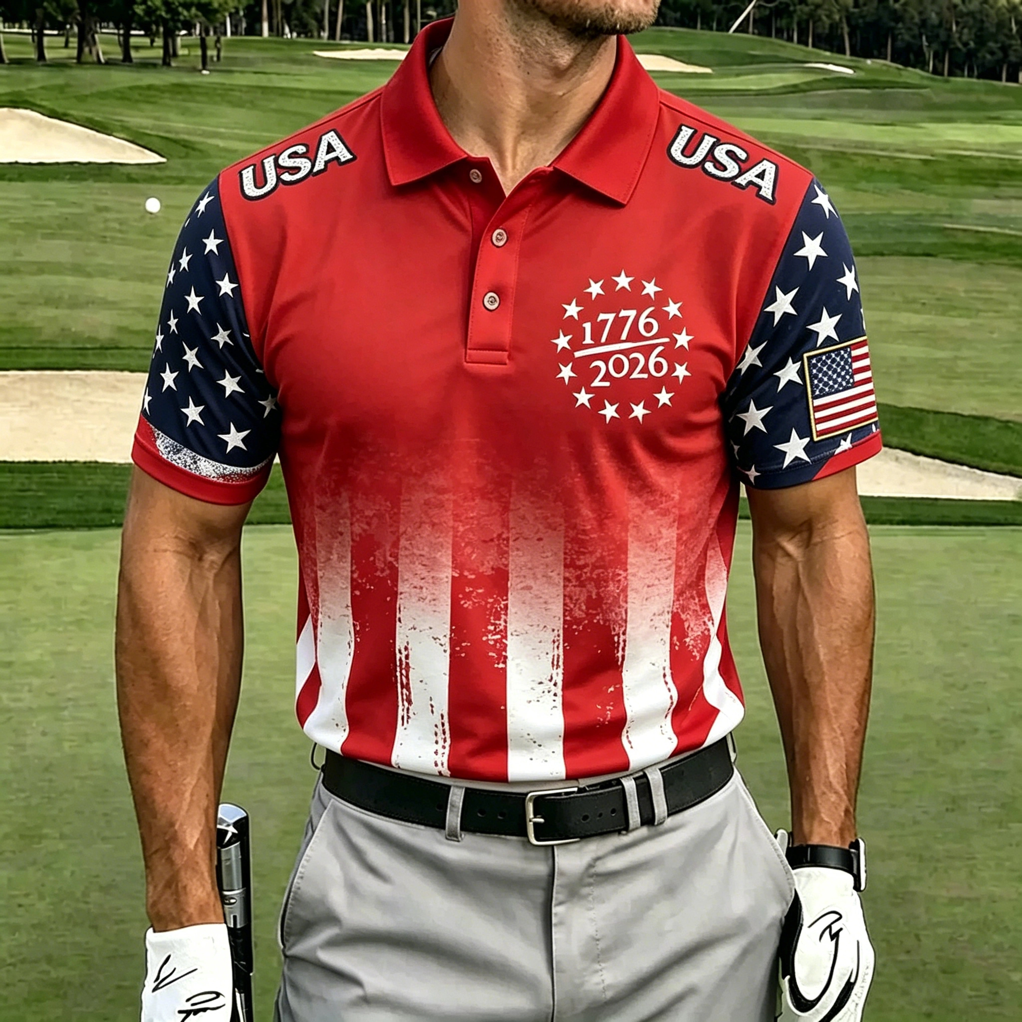 USA Patriotic Distressed American Flag Golf Polo Shirt | Tactical Eagle Patriotic Polo
