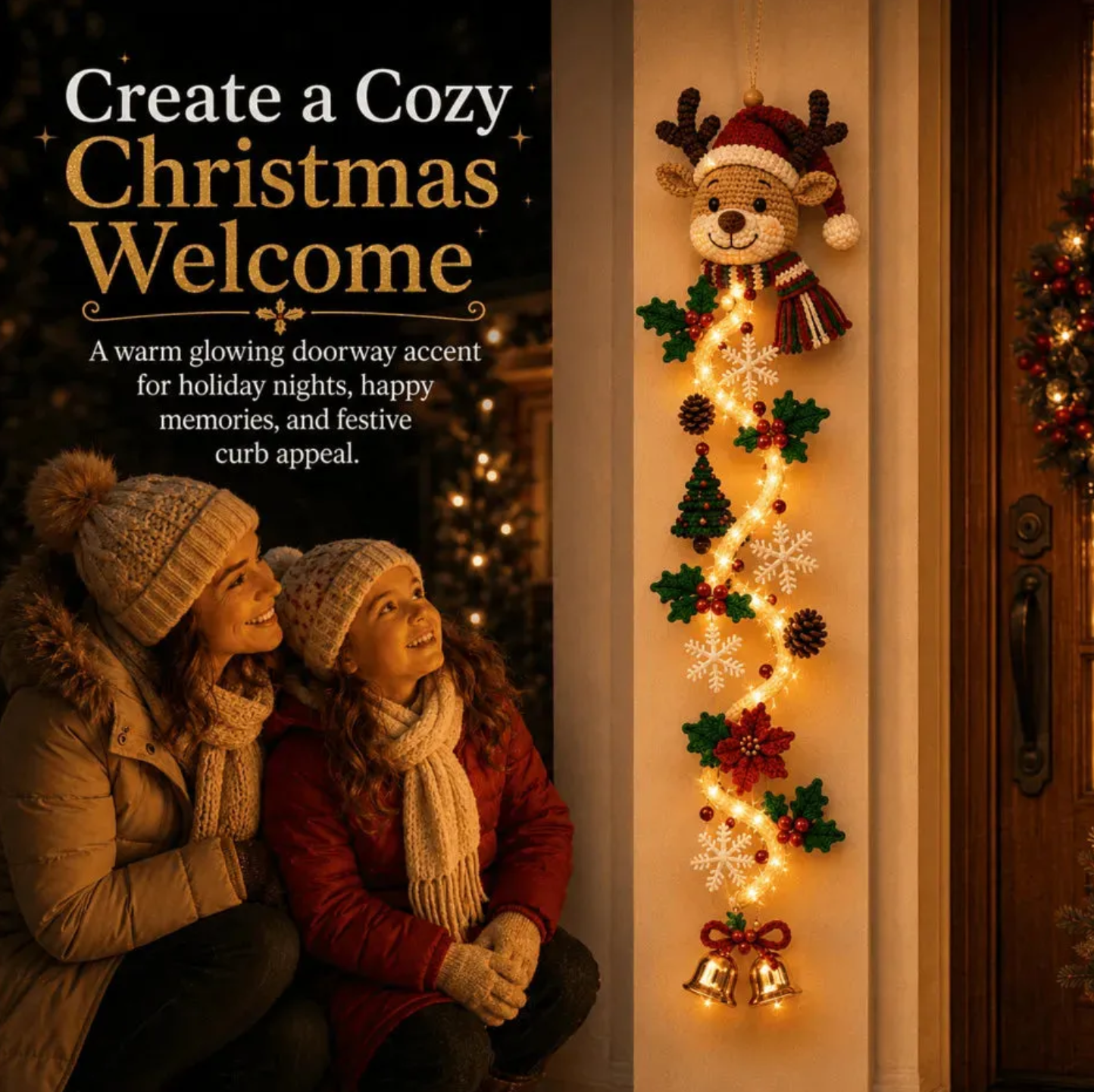 ⏳ Last Day 49% OFF – 🎄MerryCascade™ Glowing Christmas Door Hanger | 6 Festive Lighted Designs with Warm Glow, Dimensional Details & Space-Saving Vertical Décor ✨