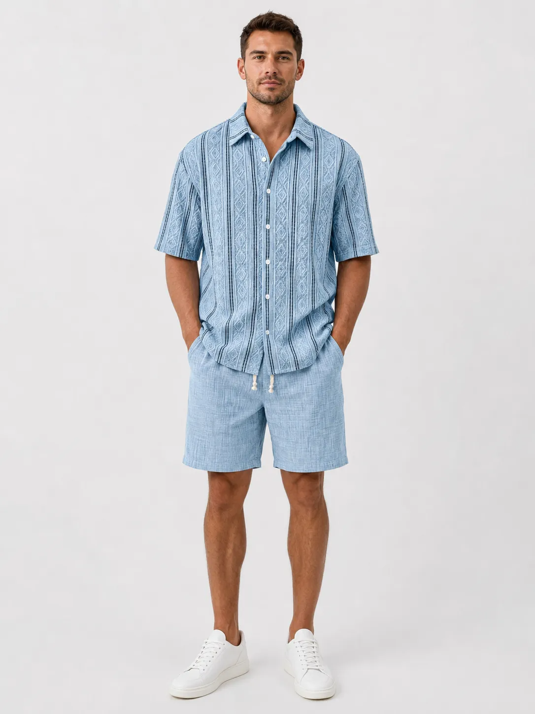 Men's Casual Textured Breathable Collared Short-Sleeve Shirt