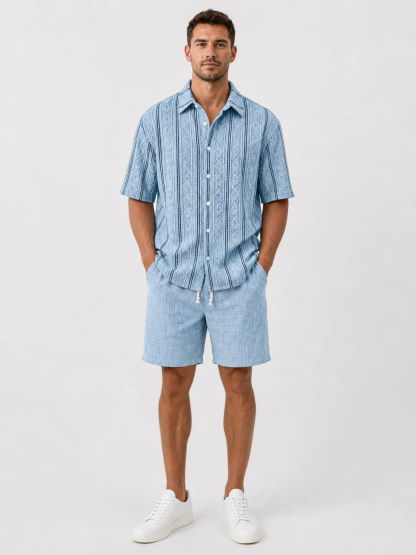 Men's Casual Textured Breathable Collared Short-Sleeve Shirt
