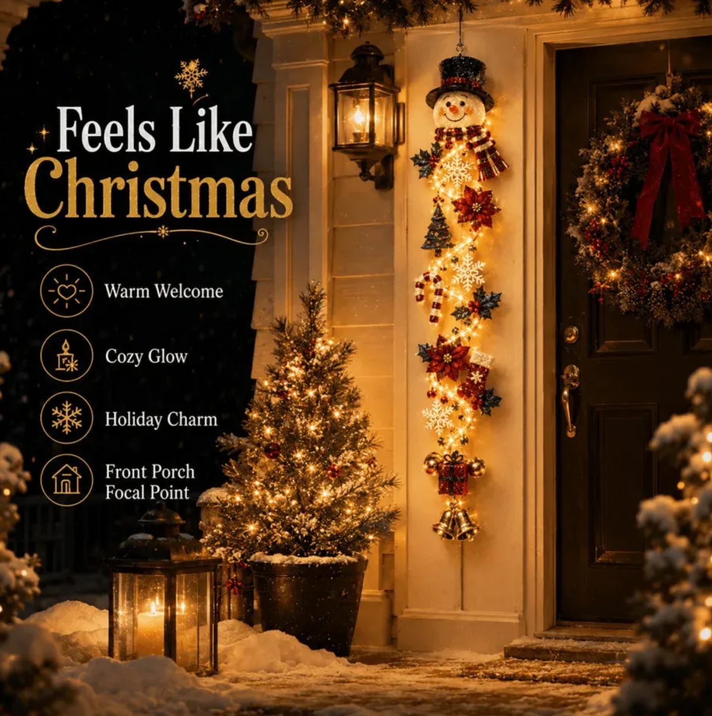 ⏳ Last Day 49% OFF – 🎄MerryCascade™ Glowing Christmas Door Hanger | 6 Festive Lighted Designs with Warm Glow, Dimensional Details & Space-Saving Vertical Décor ✨