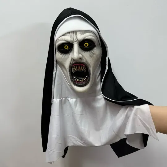 Funky Nun Halloween Latex Mask with Yellow Eyes