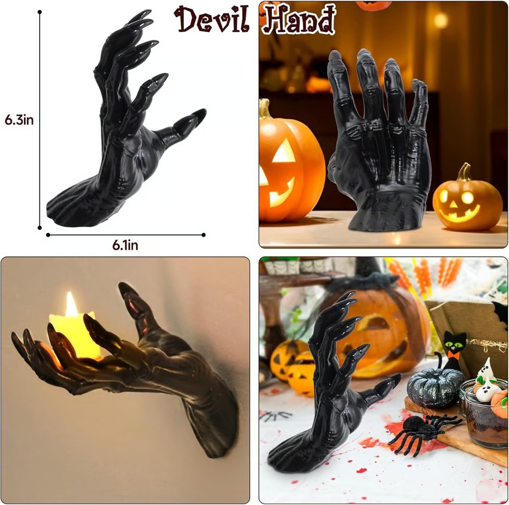 Halloween Creepy Reaching Hands Wall Decor – Lighted Spooky Candle Set