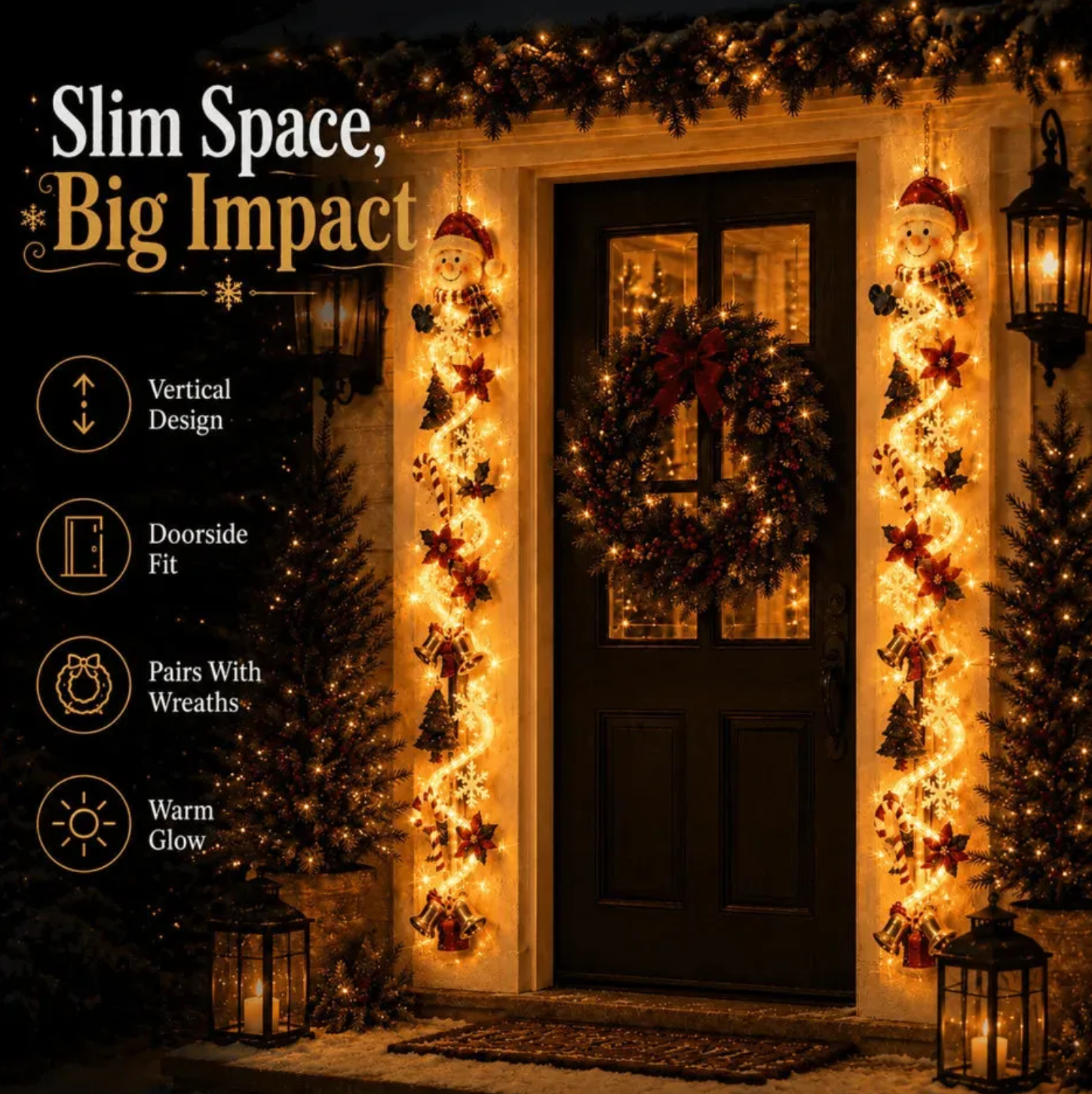 ⏳ Last Day 49% OFF – 🎄MerryCascade™ Glowing Christmas Door Hanger | 6 Festive Lighted Designs with Warm Glow, Dimensional Details & Space-Saving Vertical Décor ✨