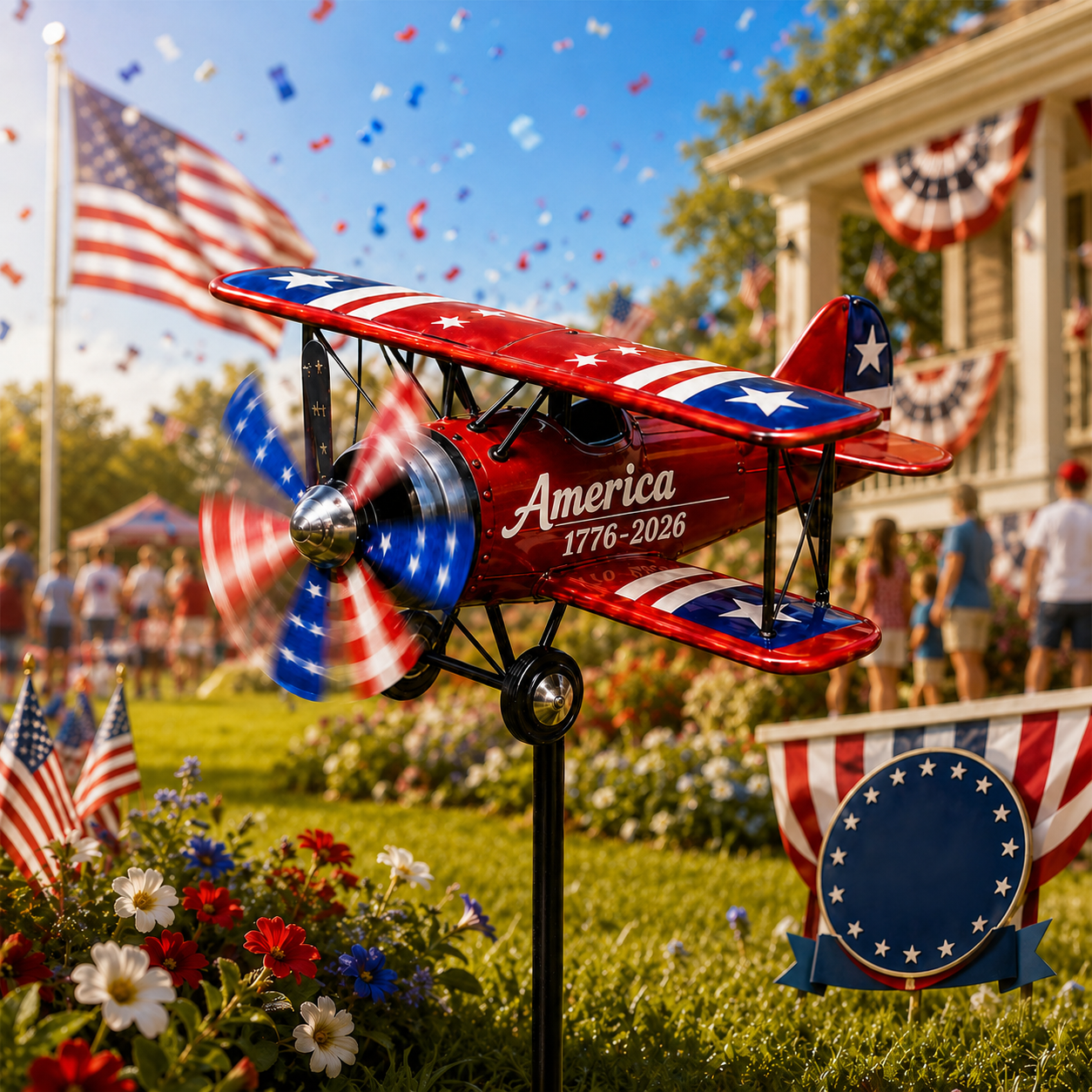 Premium 1776-2026 Patriotic Airplane Garden Wind Spinner