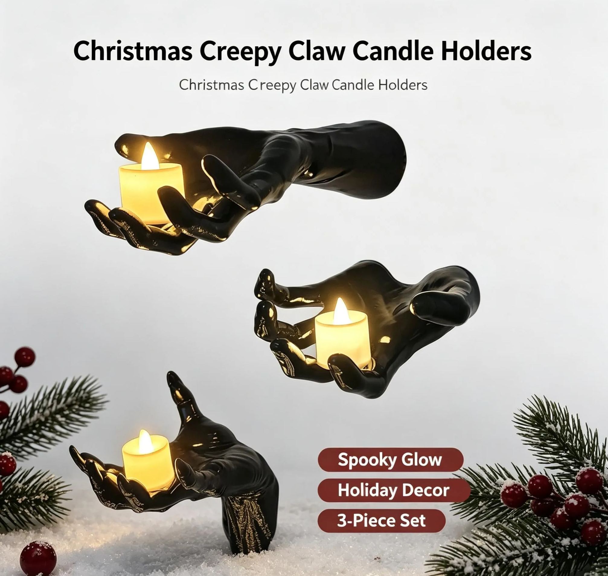Halloween Creepy Reaching Hands Wall Decor – Lighted Spooky Candle Set