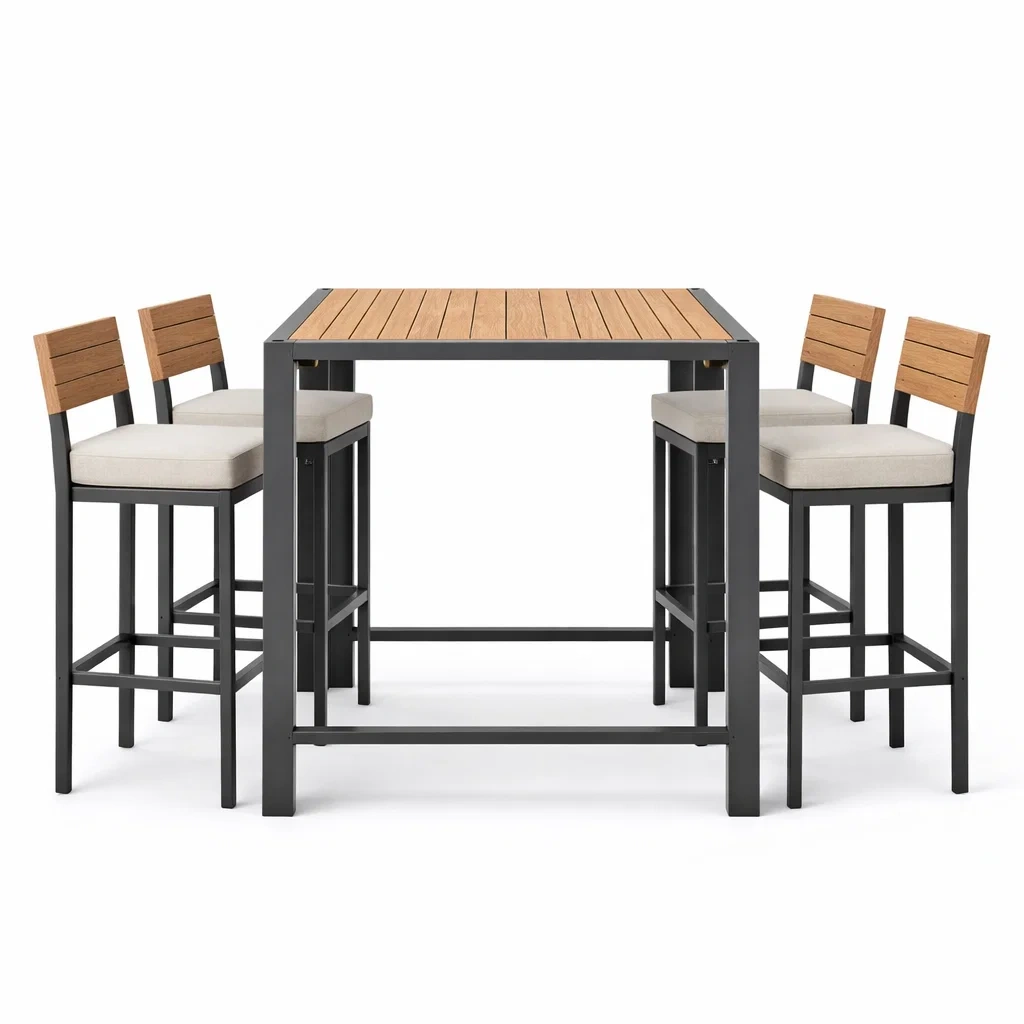 Bar Set Aluminium Eukalyptusholz Braun Grau