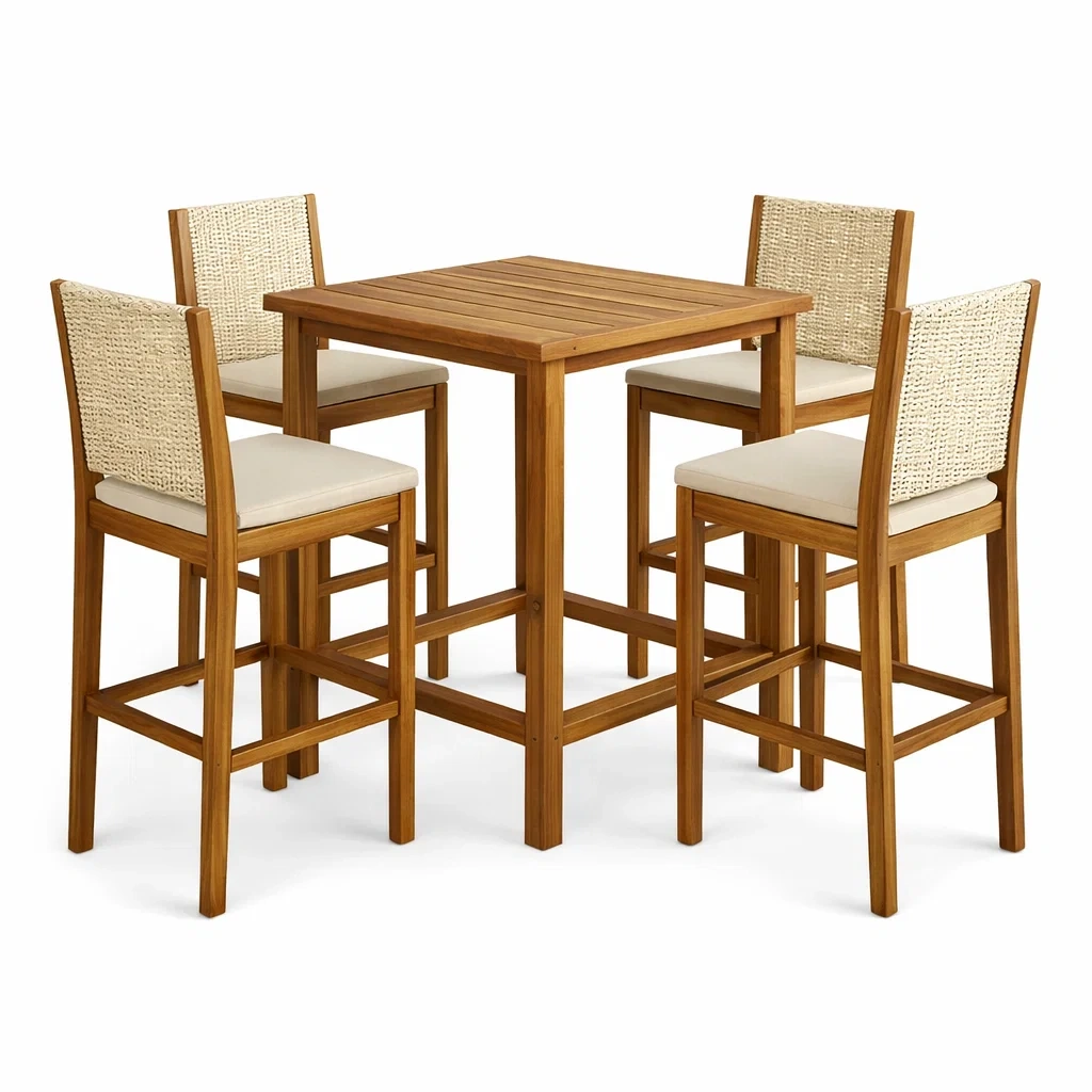 Bar Set Akazienholz Rattan