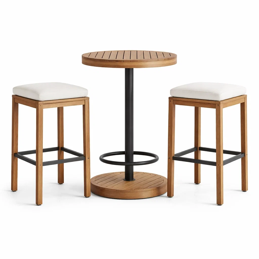 Bar Set Teakholz Metall Weiß 2 Hockern