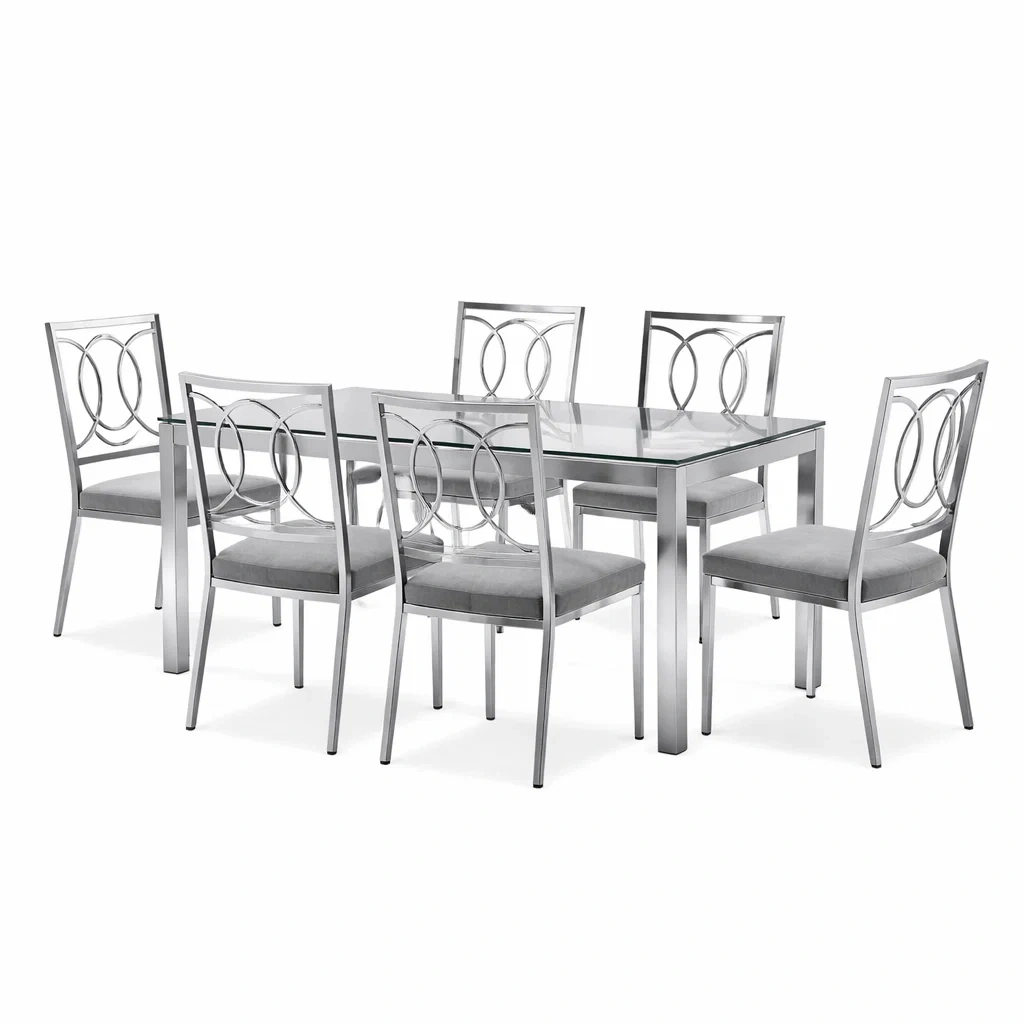 Essgruppe gehärtetes Glas Metall Silber 150x90x75 cm 6 Stühle