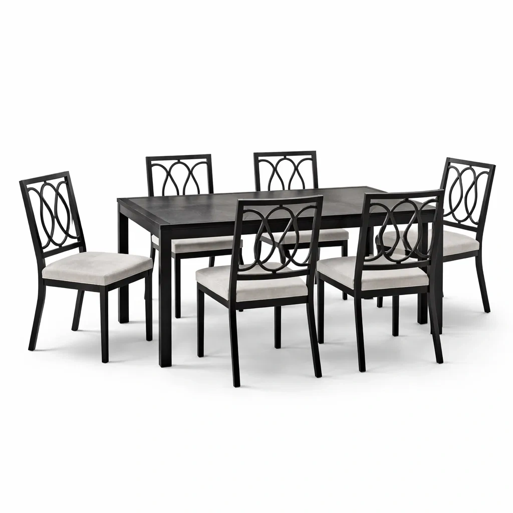 Essgruppe Metall Tisch 6 Stühlen Schwarz Weiß