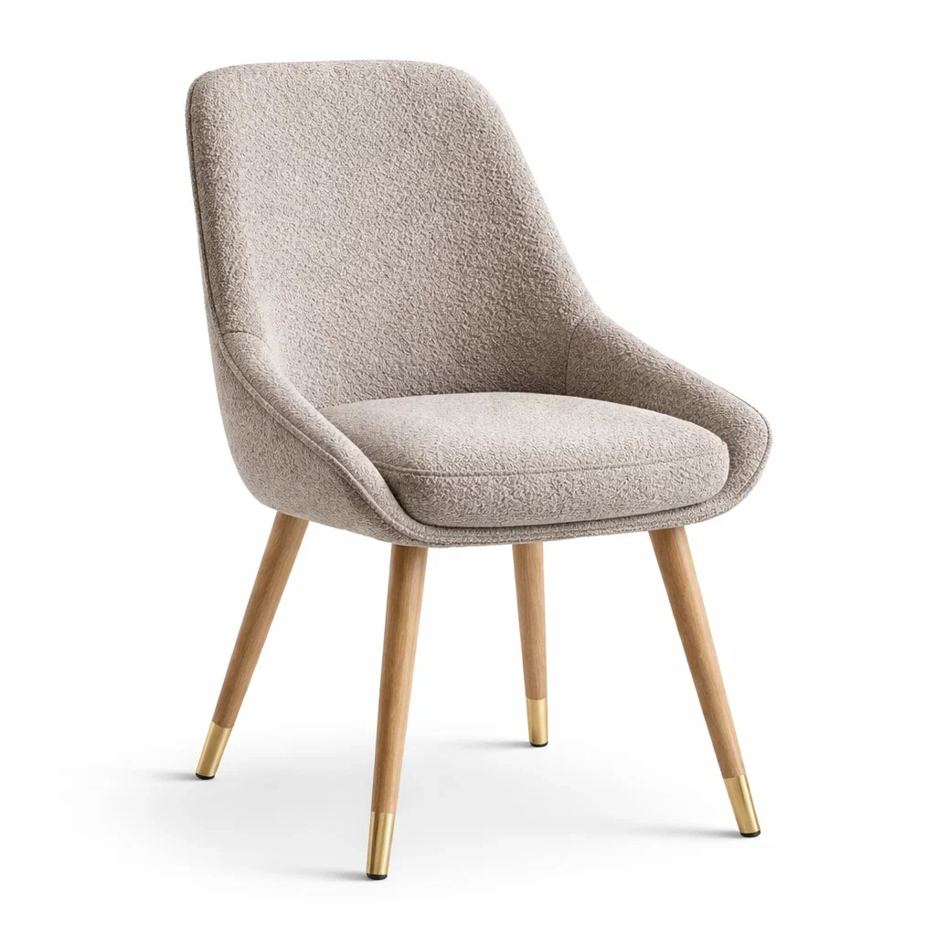 Essstuhl Bouclé Beige Holz Metallbeine