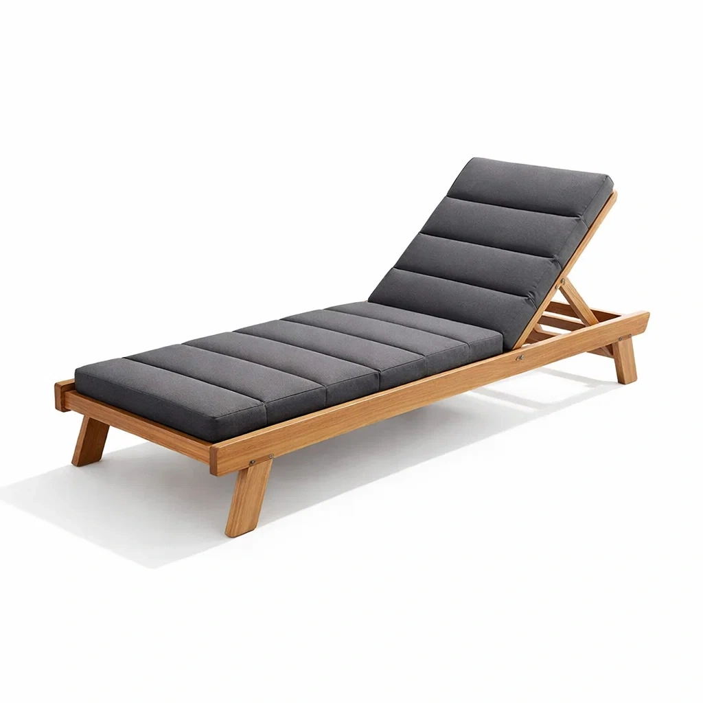Gartenliege Akazienholz grauer Auflage