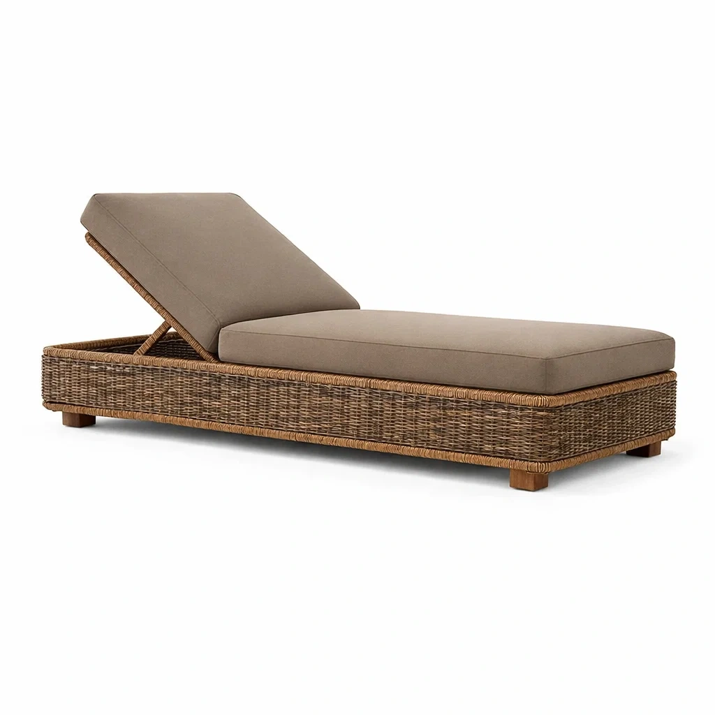 Gartenliege Rattan Polyesterbezug Braun 200x70x30 cm