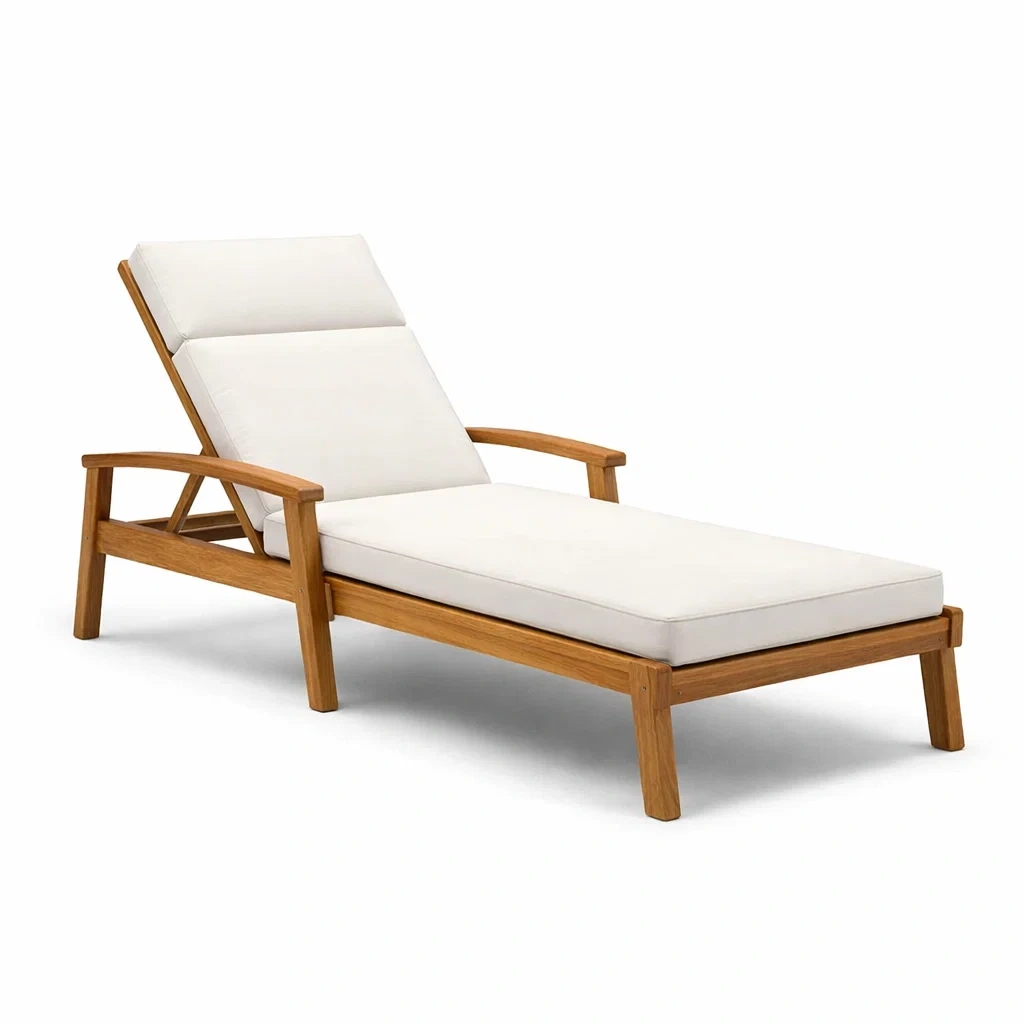 Gartenliege Teakholz Cremeweiße Polster Verstellbar