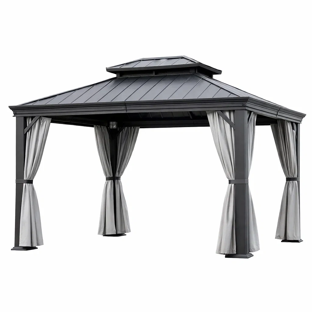 Gartenpavillon Aluminium Polyester Vorhängen Dunkelgrau Hellgrau