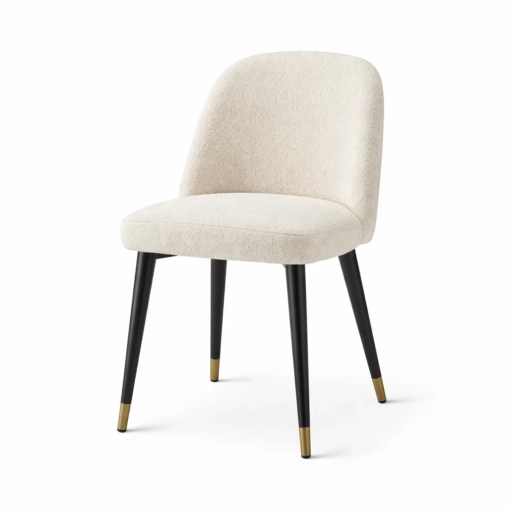 Essstuhl Bouclé Creme Metallbeinen