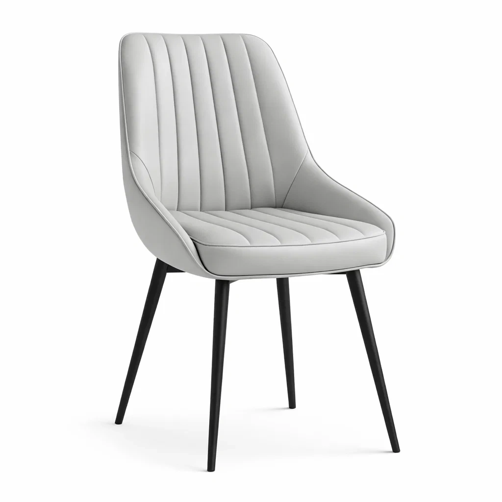Essstuhl Kunstleder Grau schwarzen Metallbeinen