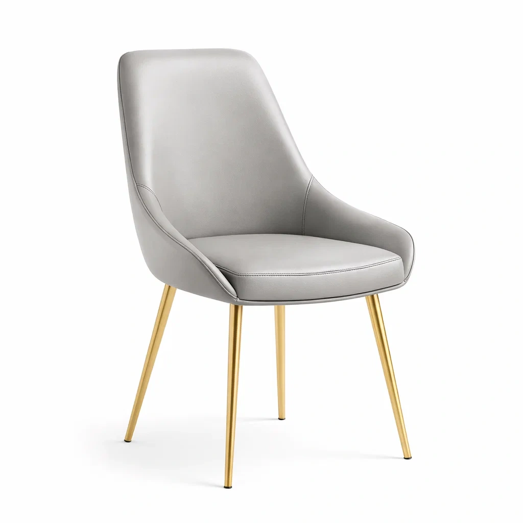 Essstuhl Kunstleder Grau Metallbeine Gold