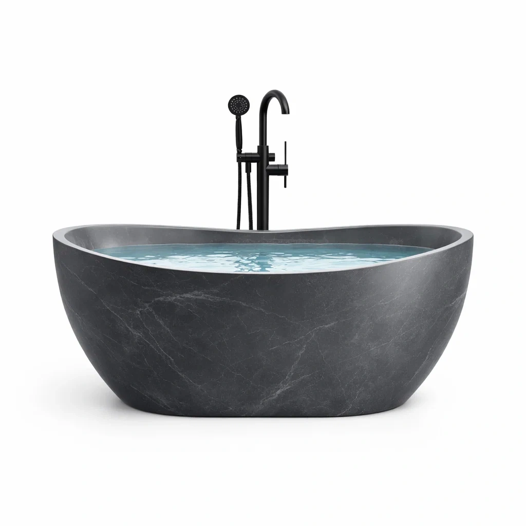 Freistehende Badewanne Verbundmaterial Marmoroptik Graphit