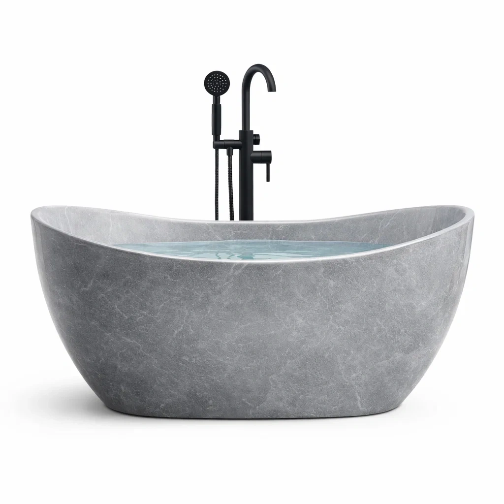 Freistehende Badewanne Mineralguss Grau