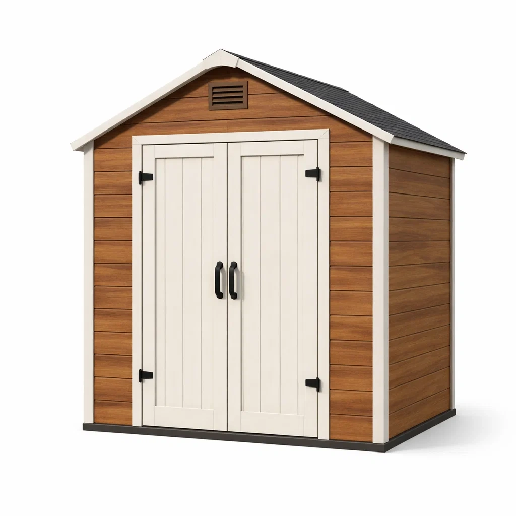 Gartenhaus Kunststoff Holzoptik Beige 200x130x200 cm