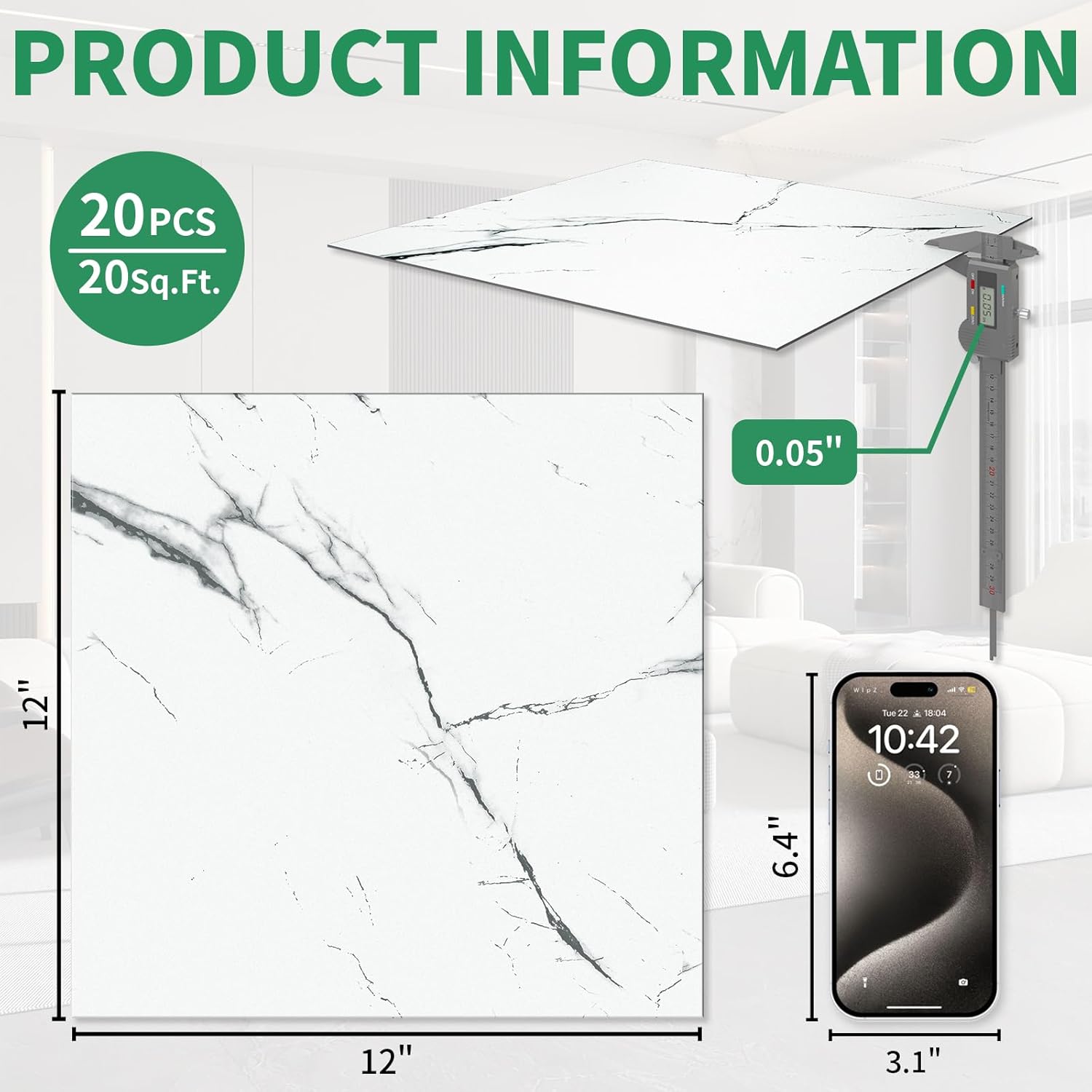 20-Pack Peel and Stick Floor Tiles Vinyl Floor