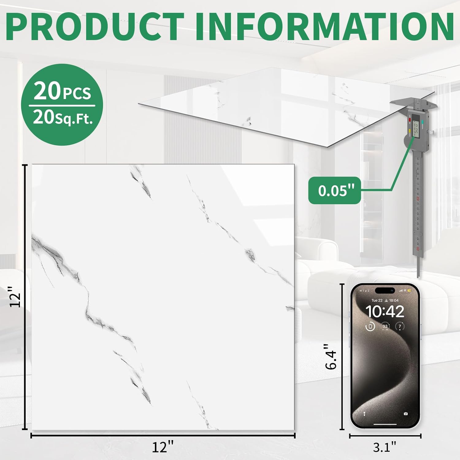 20-Pack Peel and Stick Floor Tiles Vinyl Floor