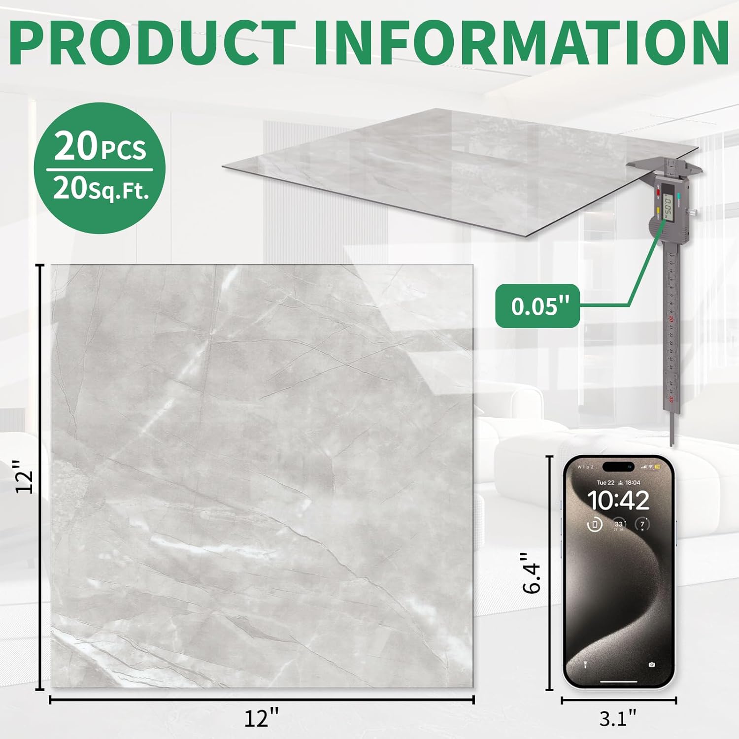 20-Pack Peel and Stick Floor Tiles Vinyl Floor