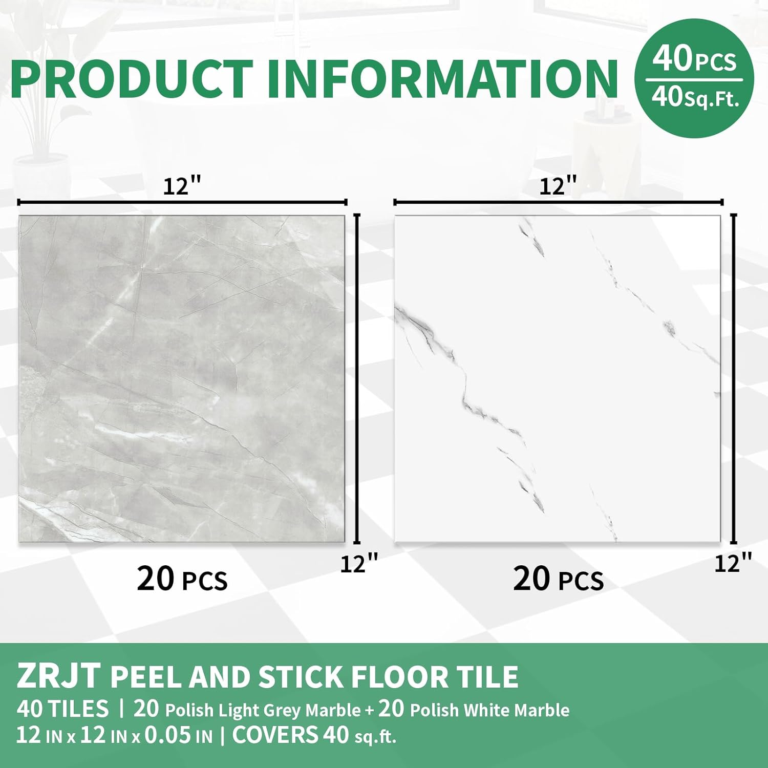 40-Pack Peel and Stick Tile Vinyl Floor Glossy 12x 12 inch