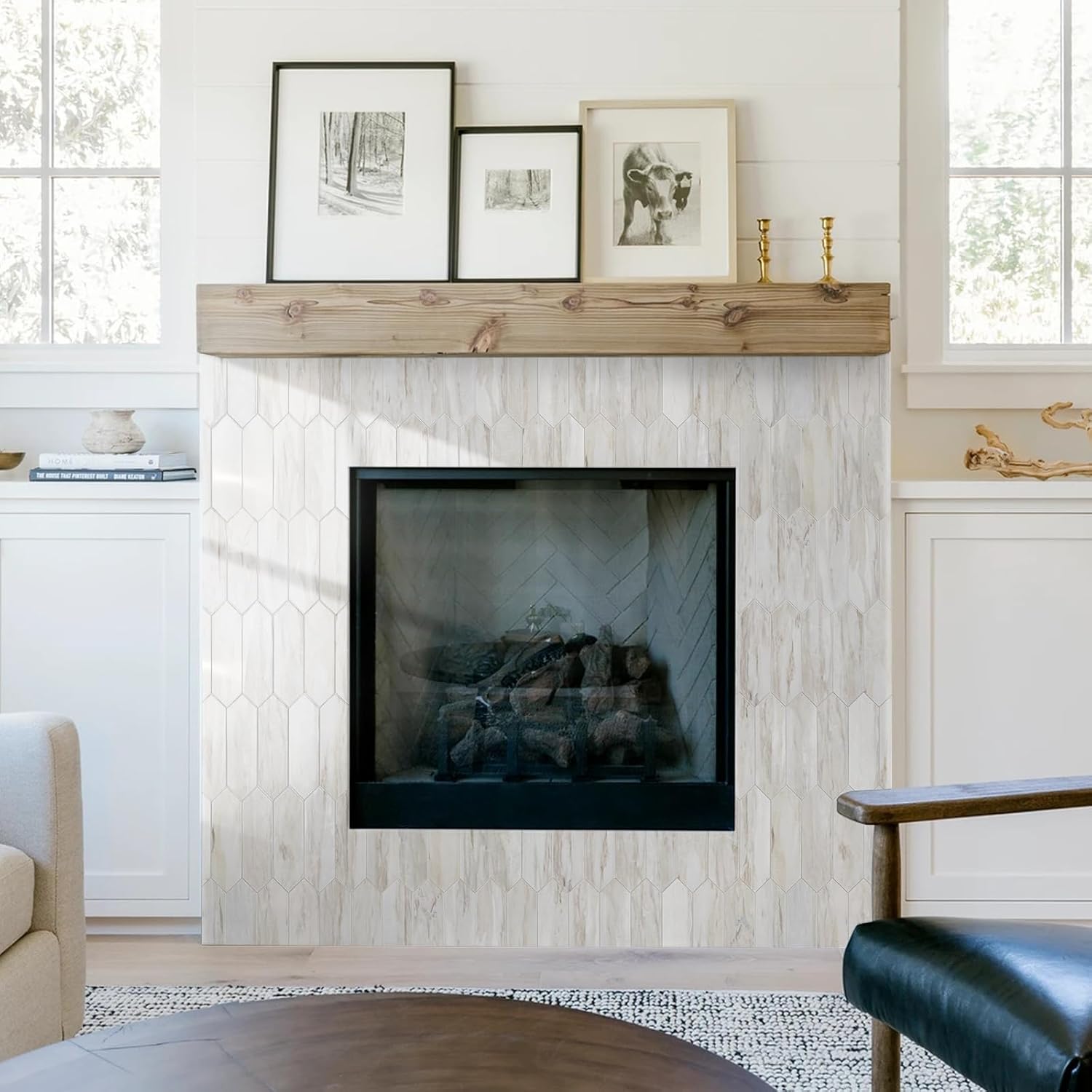 Glossy Wood Marble Grain Backsplash Tile Peel and Stick