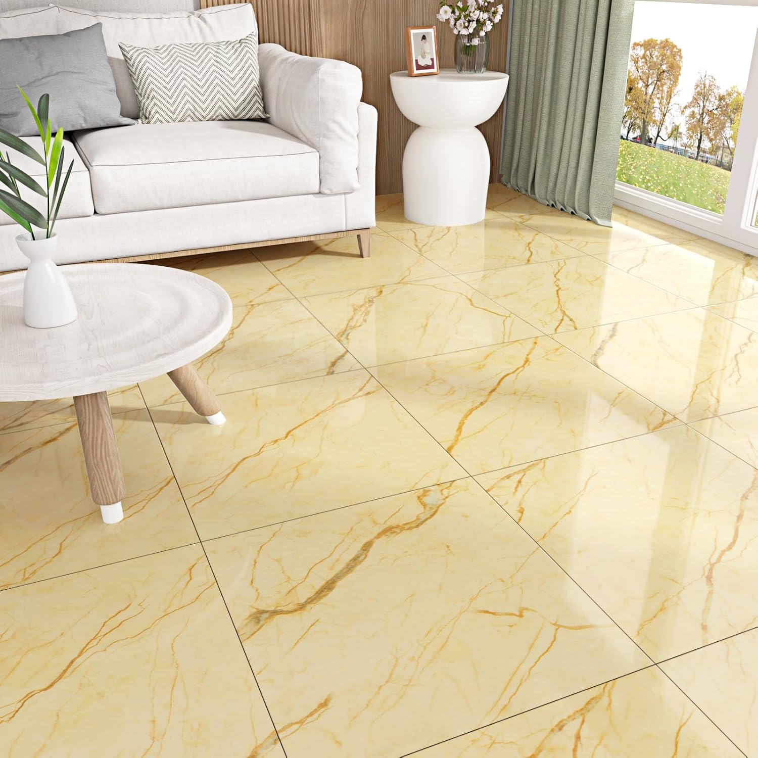 Peel and Stick Waterproof Floor Tile Yellow Marble Floor Tiles 