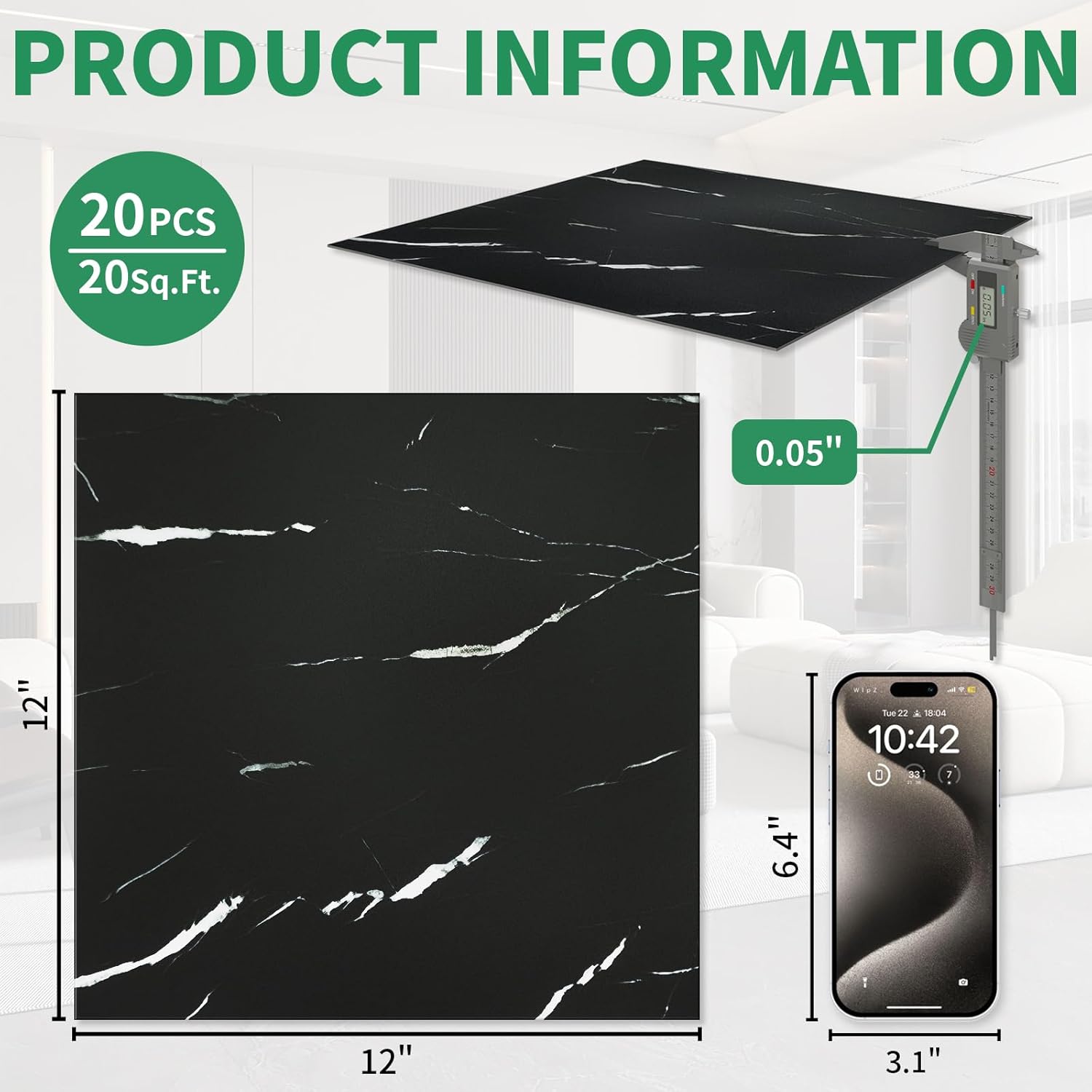 20-Pack Peel and Stick Floor Tiles Vinyl Floor 