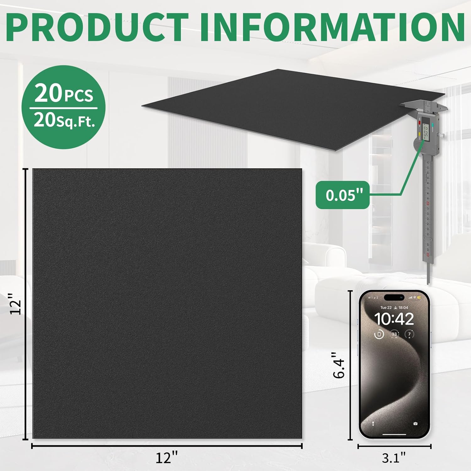 Peel and Stick Floor Tile 20-Pack 20 Sq.Ft Matte Pattern Flooring