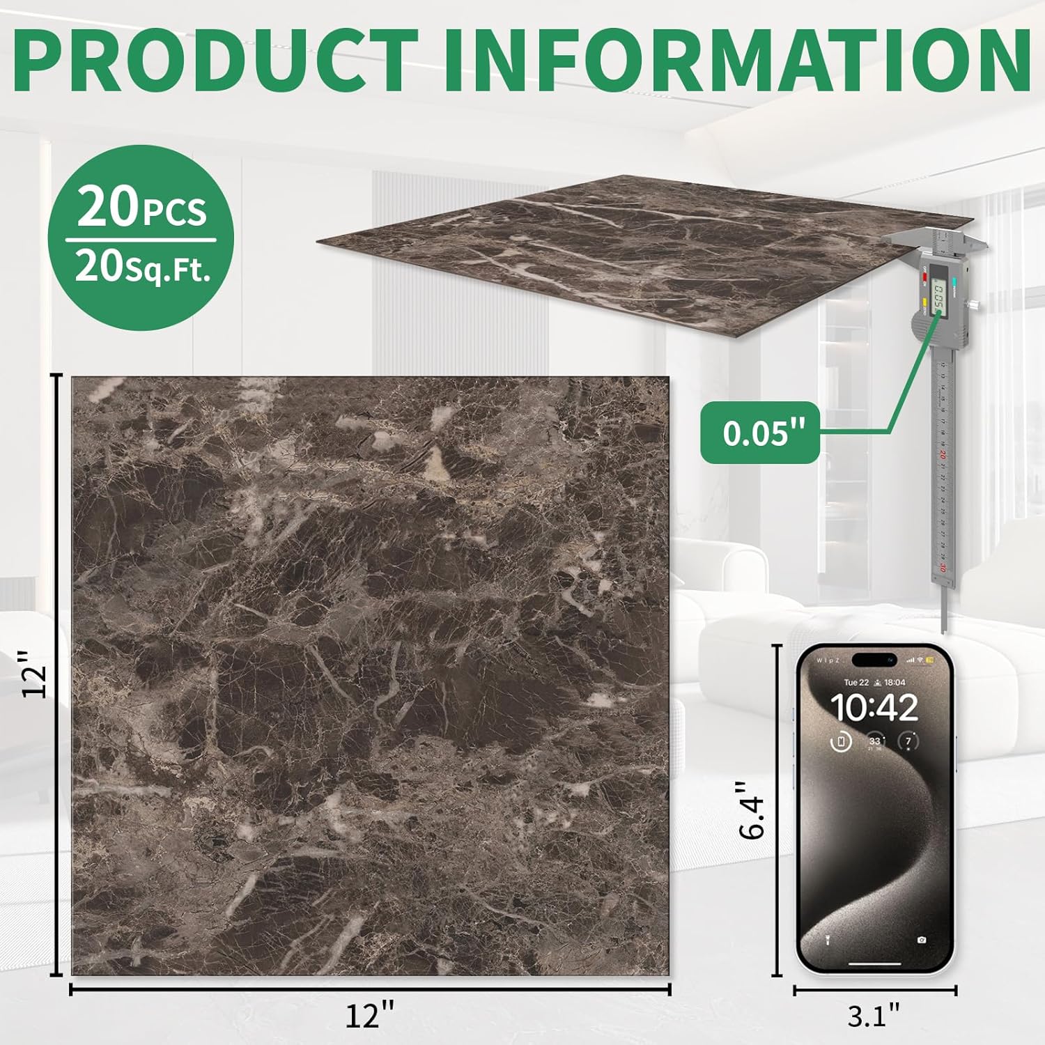 20 Pack Cover 20 Sq.Ft Peel and Stick Floor Tiles