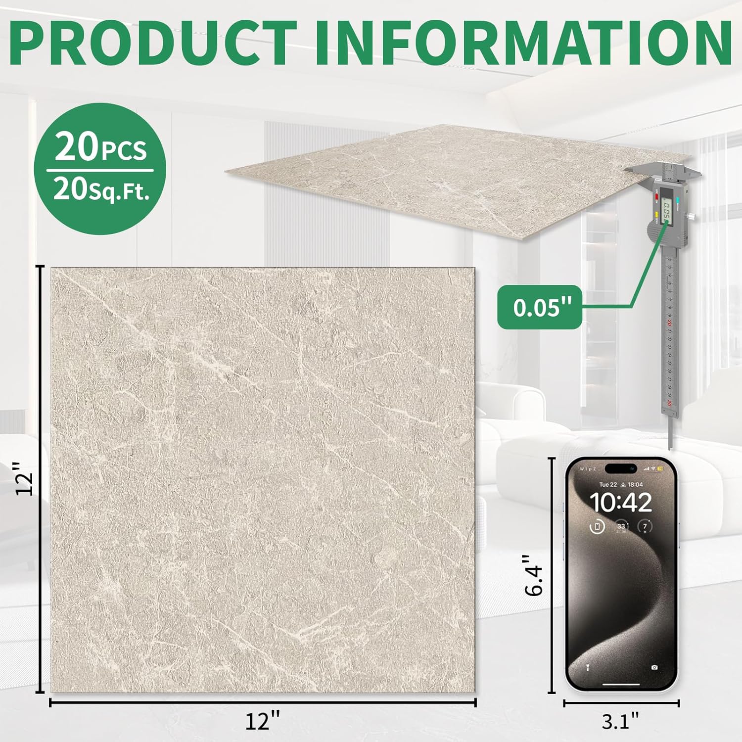 20 Pack Cover 20 Sq.Ft Peel and Stick Floor Tiles