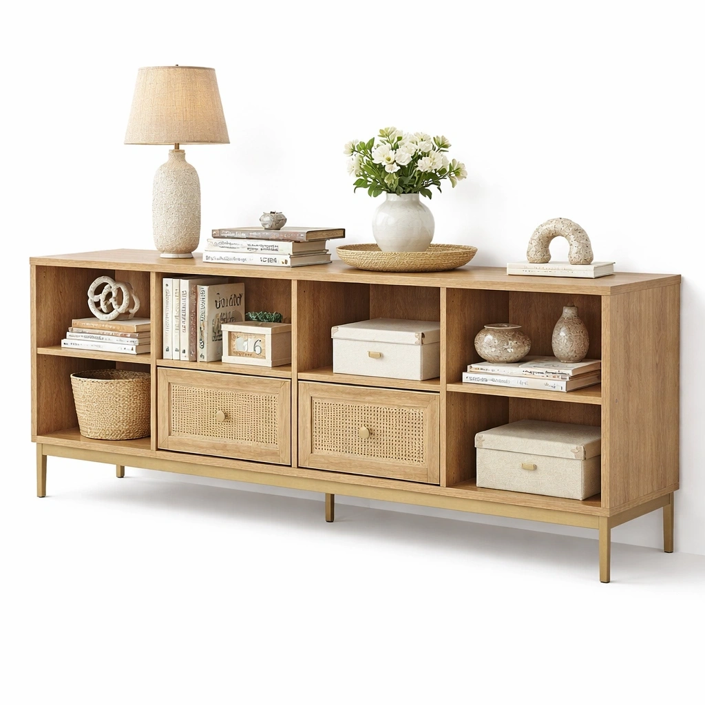 Meuble de rangement bas avec tiroirs C Bois naturel