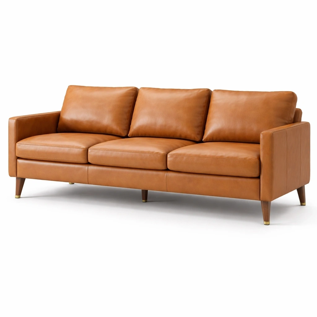 Canap 3 places en cuir moderne C Marron clair