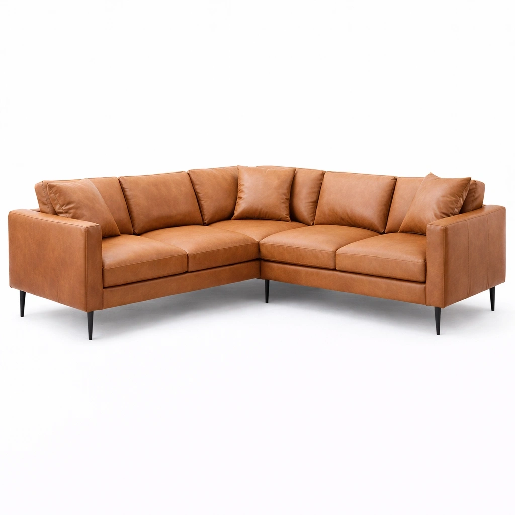 Canap d angle en cuir contemporain C Marron clair