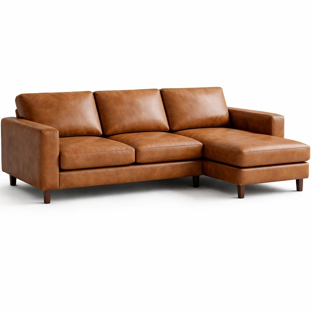 Canapavec mridienne en cuir C Marron clair