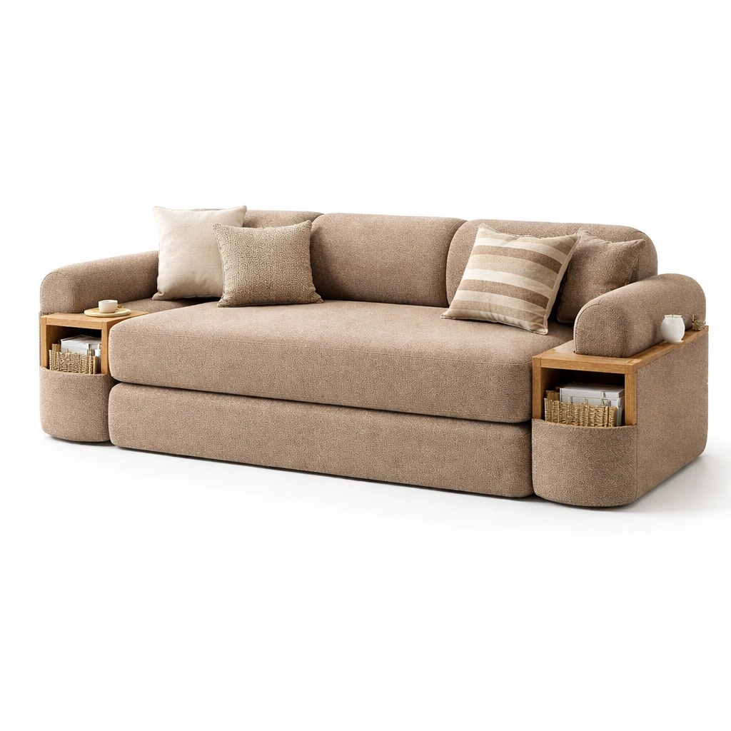 Canap tissu avec rangements intgrs C Beige