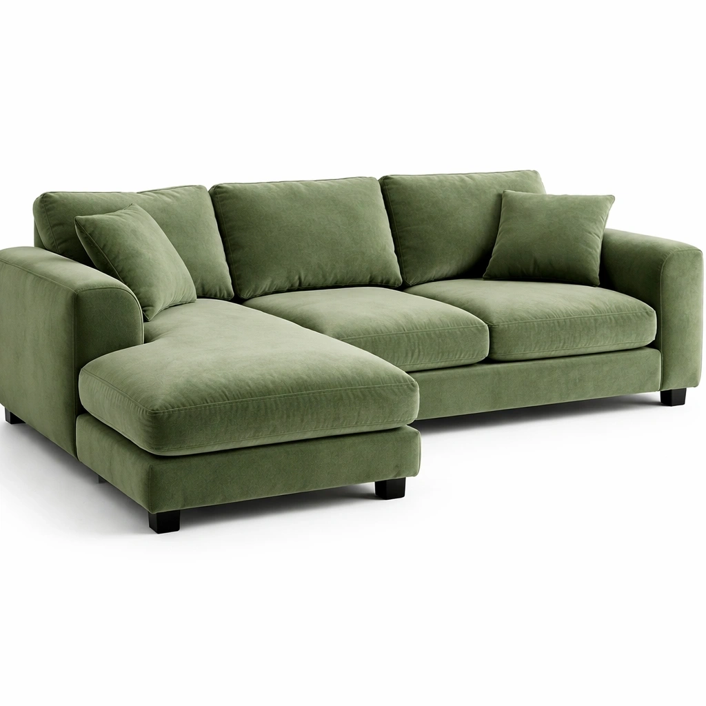 Canap avec mridienne en tissu doux C Vert