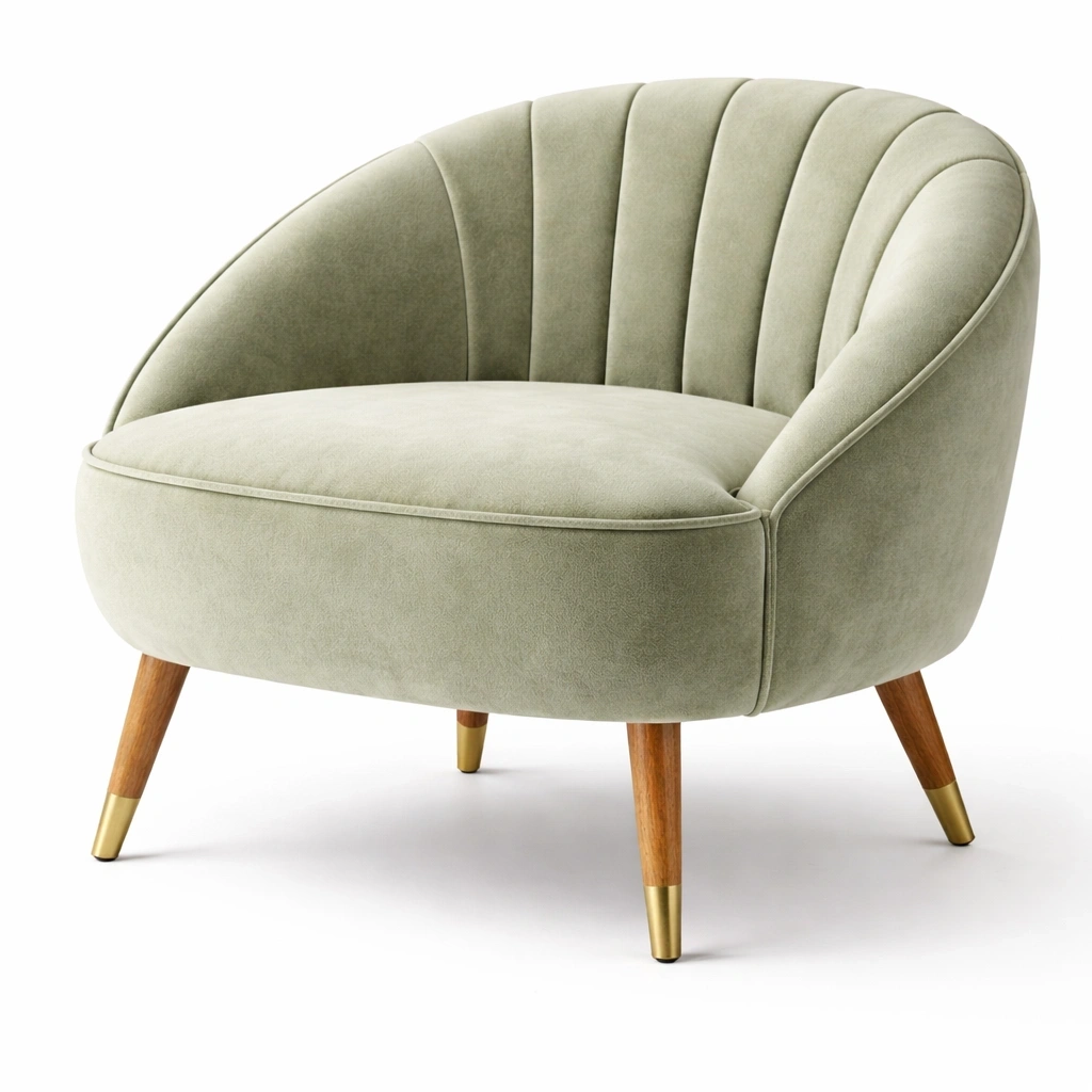 Fauteuil velours moderne coque C Vert clair